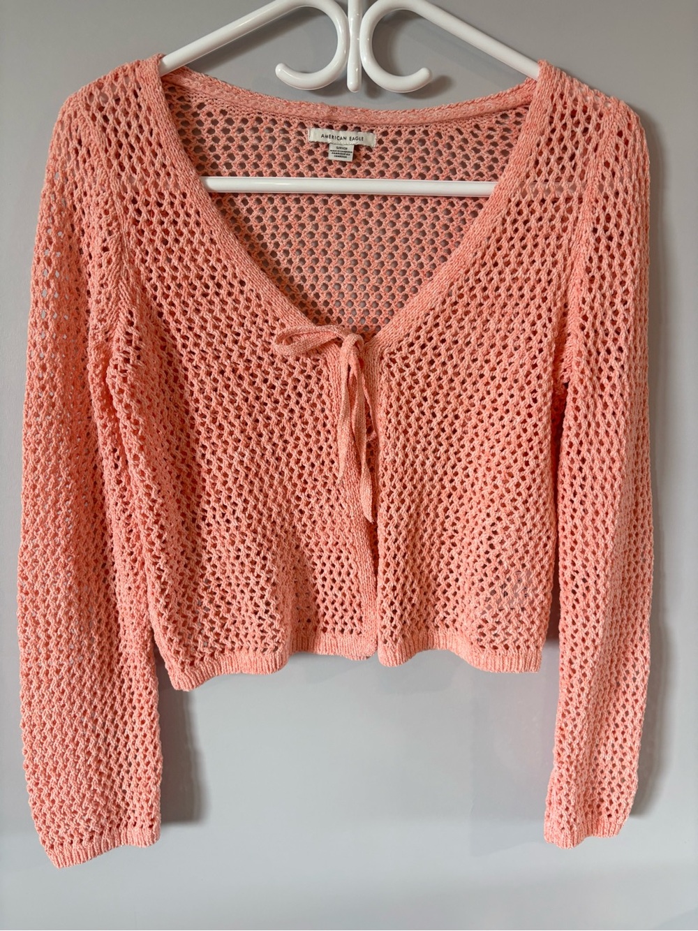 NWOT American Eagle Outfitters Peach Open-Knit V-Neck Tie-Front Sweater